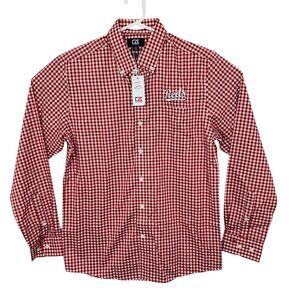 Cincinnati Reds Button Front Shirt Plaid Cutter & Buck Mens Sz S Red White NWT